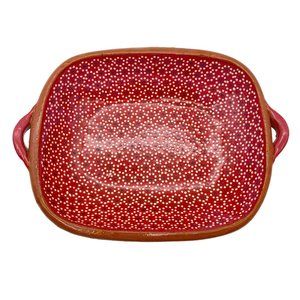 Stonewear Trinket Dish Red abstract‎ floral print handmade Artisan